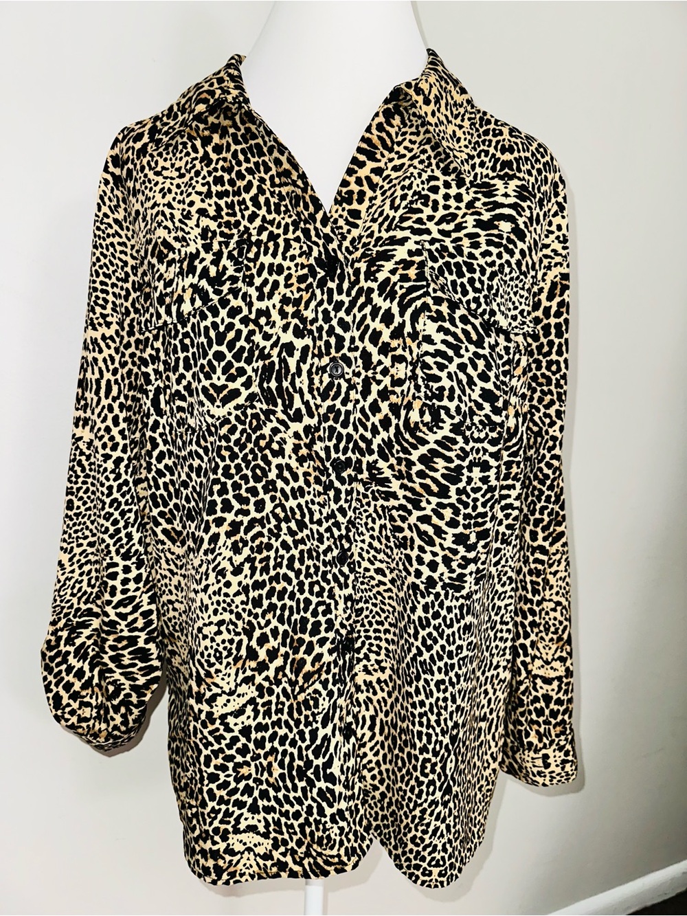 Notations Leopard Print Button-Down Shirt - Black & Cream